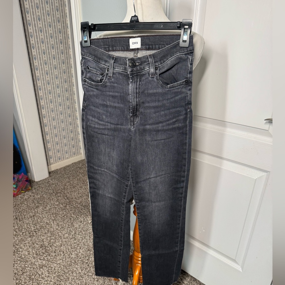 Edwin ankle length, straight leg, black, acid washed jeans in 25